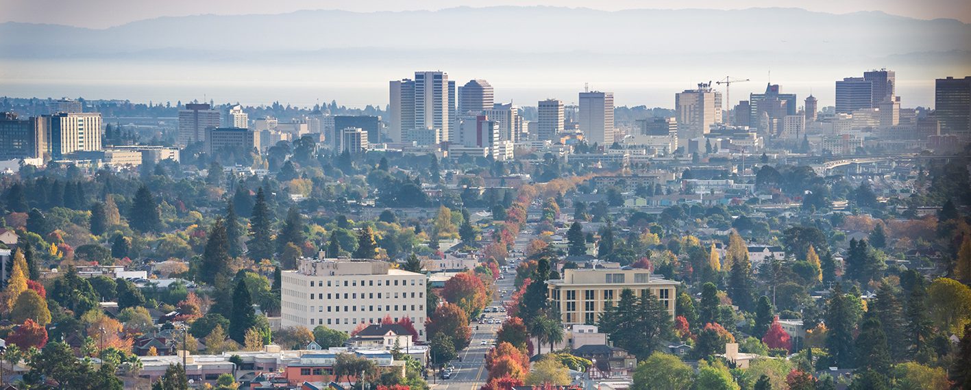 AdobeStock 232200391 Aerial view of north Oakland on a sunny autumn evening header crop